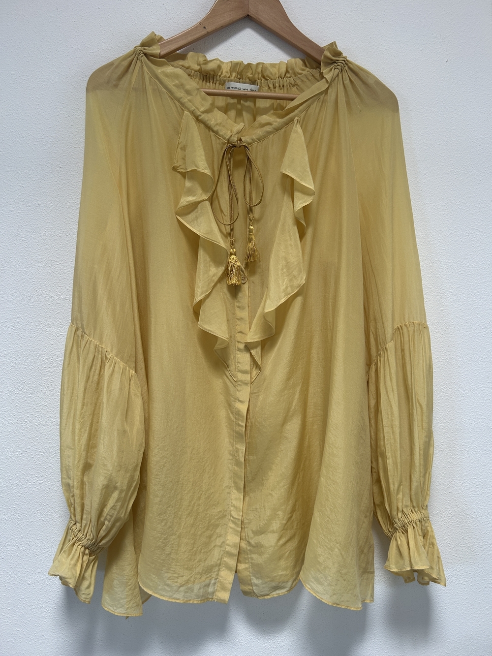Etro 44 Sunlit Yellow Ruffle Tie-Neck Blouse